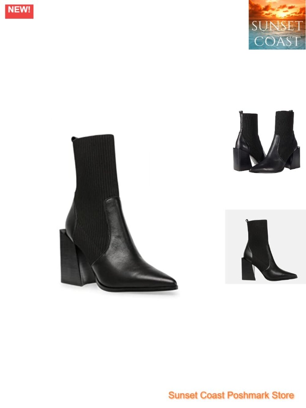 Womens Chunky Stacked Heel Ankle Boots Pointed Toe Faux Leather Slip On Booties
